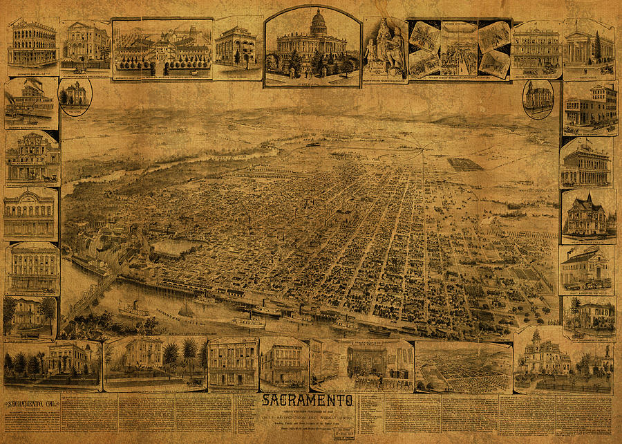 Sacramento Mixed Media - Sacramento California Vintage City Street Map 1890 by Design Turnpike