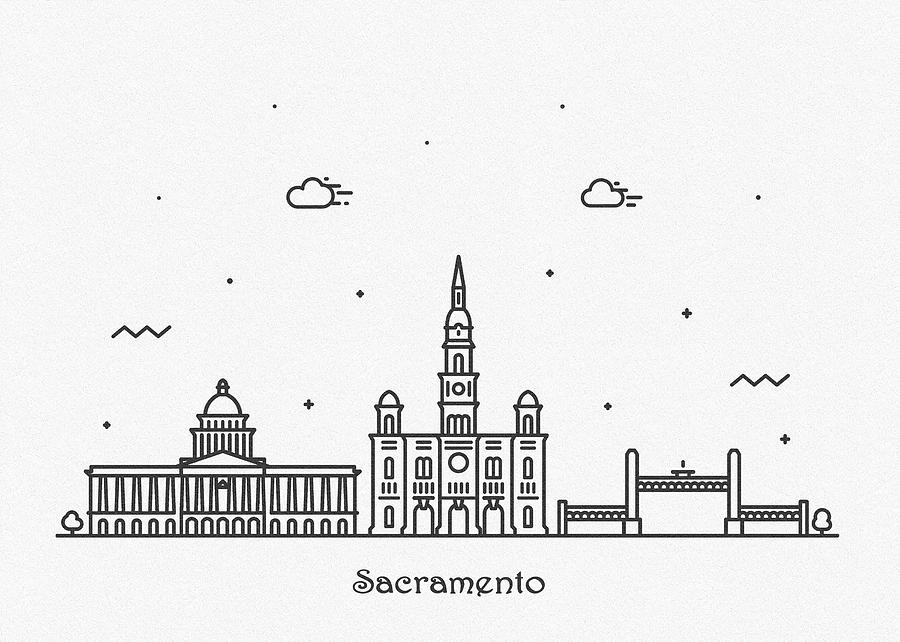 Sacramento Cityscape Travel Poster Drawing by Inspirowl Design