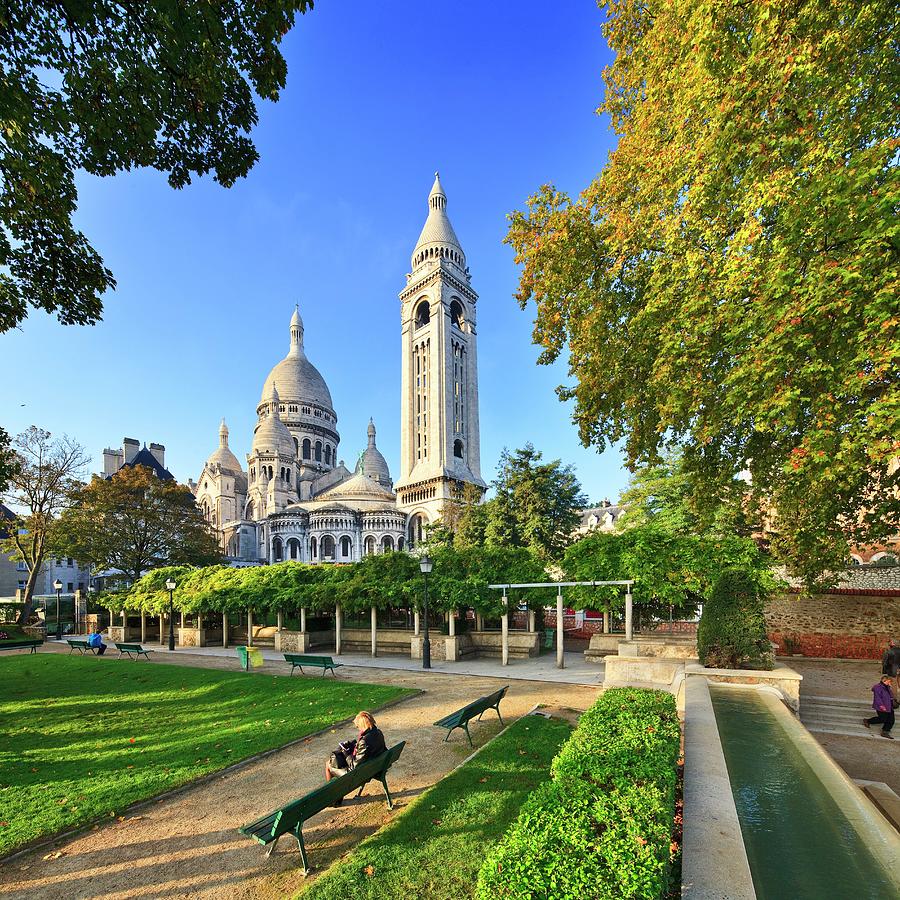 Architecture Digital Art - Sacre Coeur & Park In Paris by Luigi Vaccarella