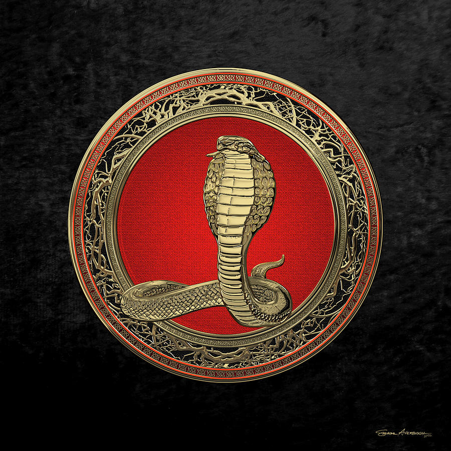 Sacred Gold King Cobra on Black Canvas Digital Art by Serge Averbukh