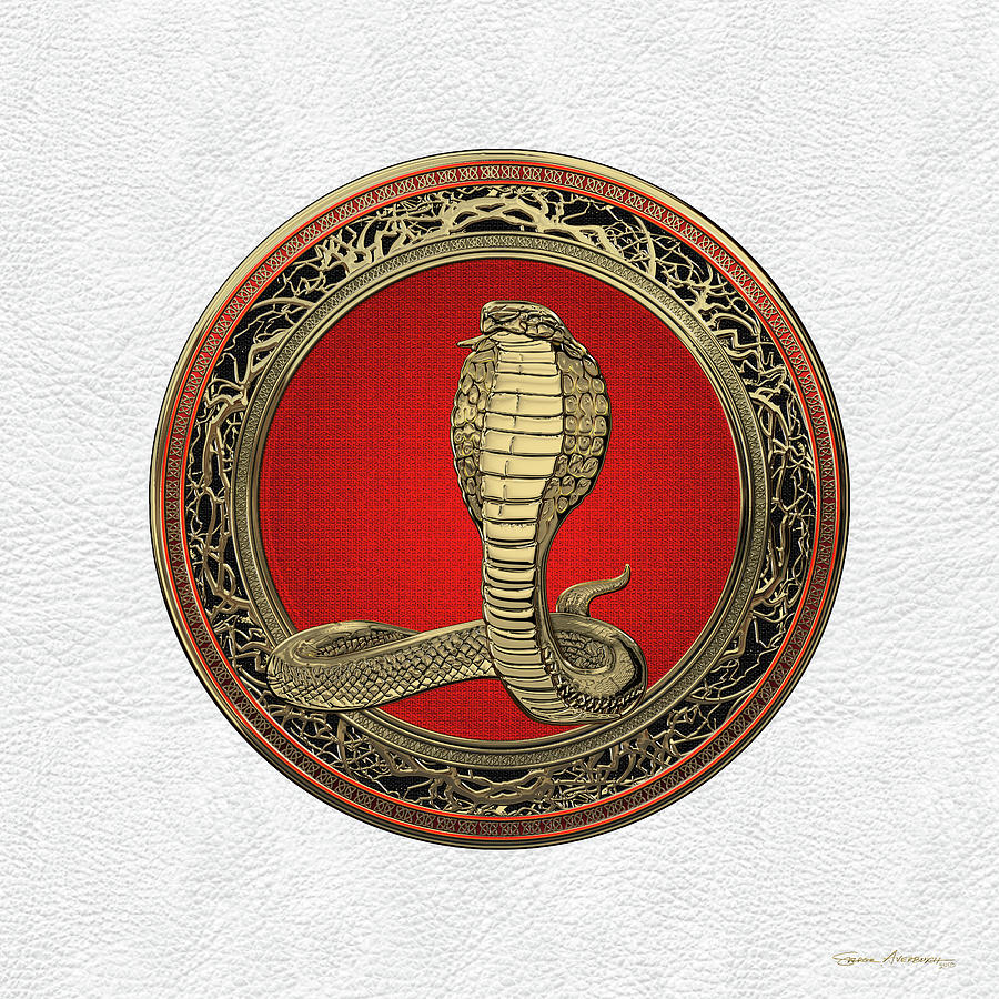 Sacred Gold King Cobra on White Leather Digital Art by Serge Averbukh