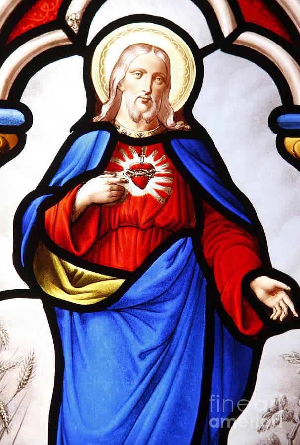Sacred heart of Jesus Glass Art by French School