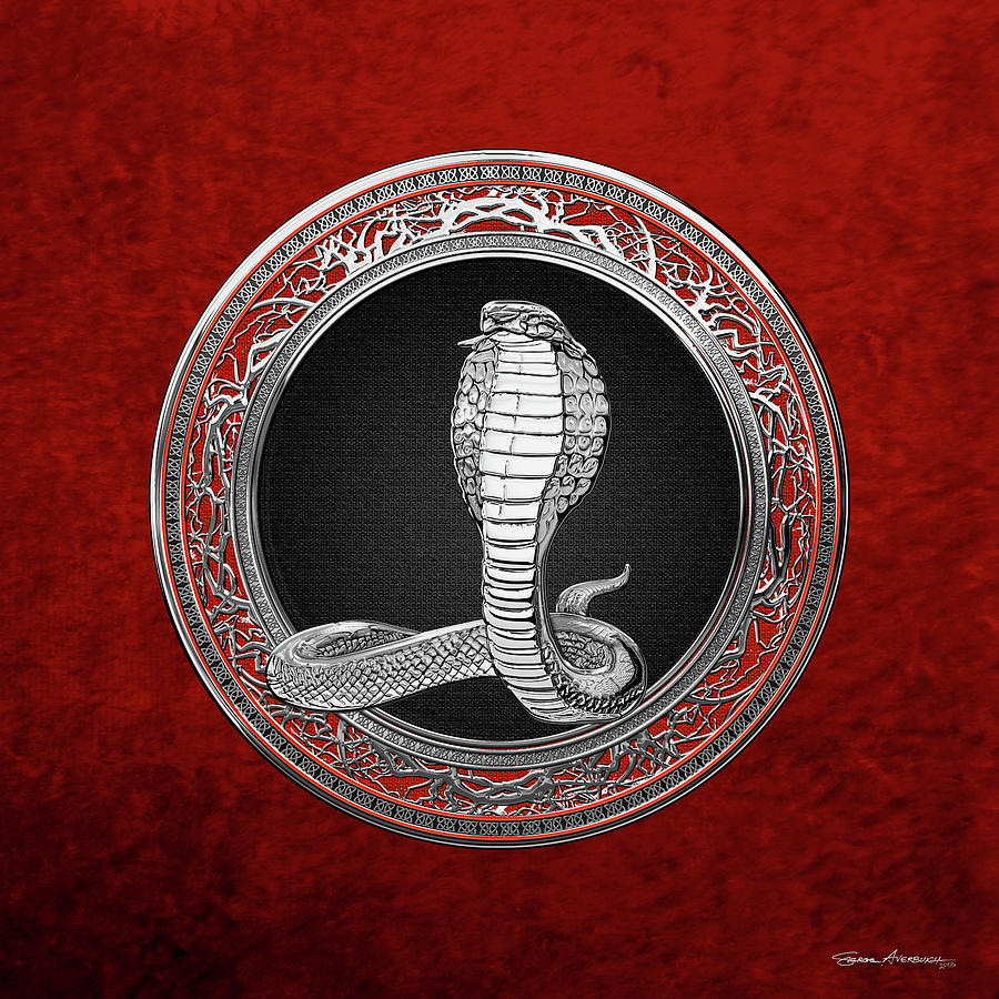 Sacred Silver King Cobra on Red Canvas Digital Art by Serge Averbukh