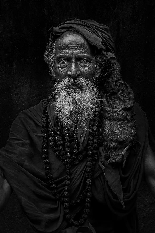 Black And White Photograph - Saddhu Look by Fadhel Almutaghawi