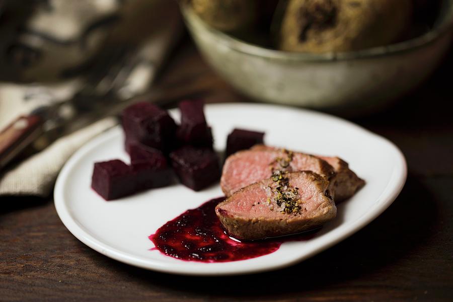 Saddle Of Lamb With Beetroot Photograph by Nicole Godt