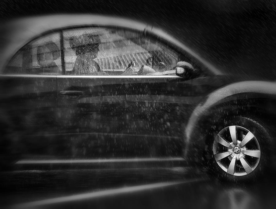 Black And White Photograph - Safe Through The Rain by Marc Apers