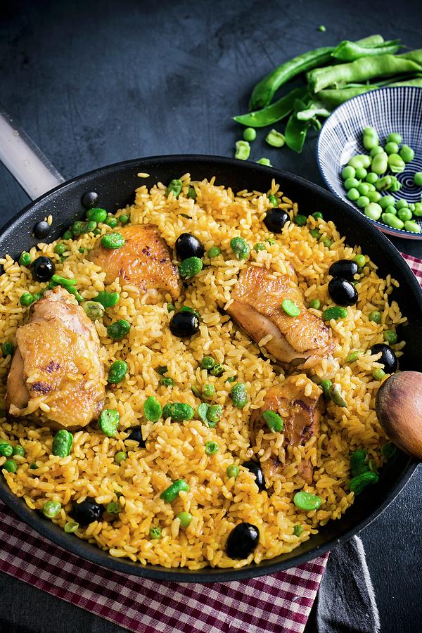 Saffron Rice With Chicken, Peas And Fava Beans spain Photograph by ...