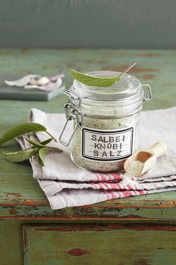 Sage And Garlic Salt Photograph by Anke Schtz