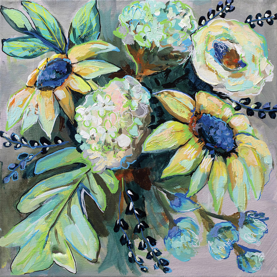 Flower Painting - Sage And Sunflowers II by Jeanette Vertentes Flower Painting - Sage And Sunflowers II by Jeanette Vertentes