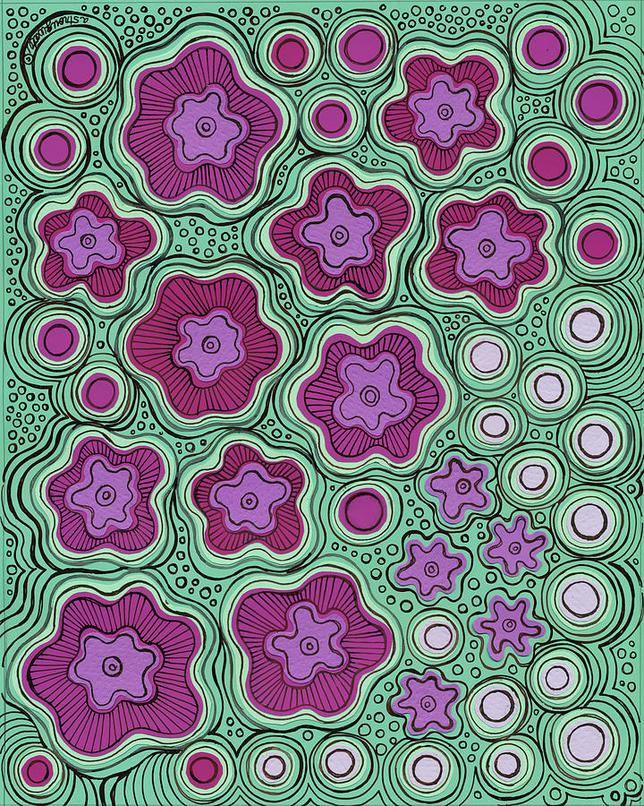 Psychedelic Painting - Sage W Magenta Flowers by Andrea Strongwater