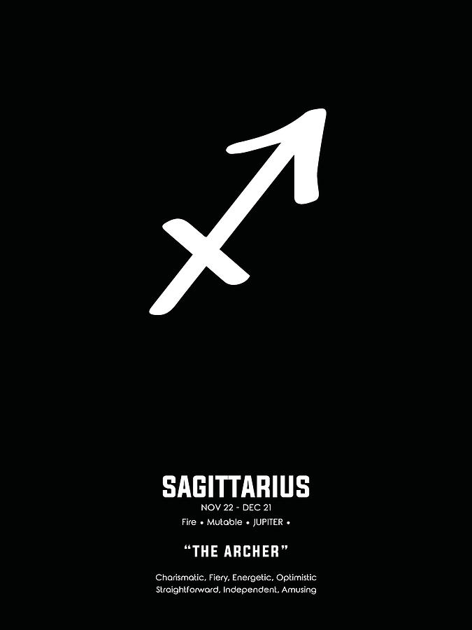 Black And White Mixed Media - Sagittarius Print 2 - Zodiac Signs Print - Zodiac Posters - Sagittarius Poster - Black and White by Studio Grafiikka