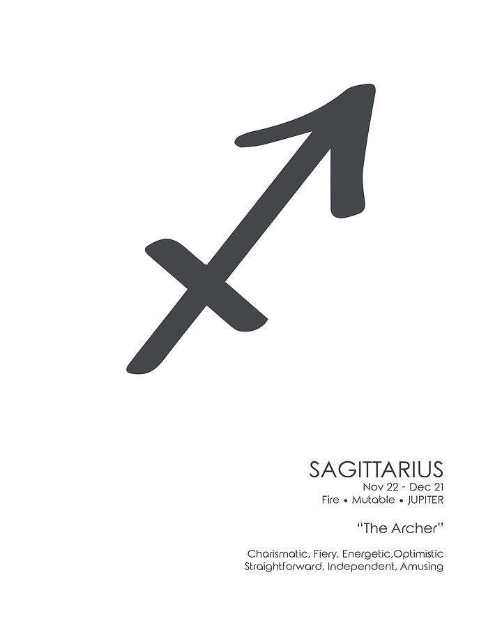 Sagittarius Print - Zodiac Signs Print - Zodiac Posters - Sagittarius Poster - Black and White Mixed Media by Studio Grafiikka