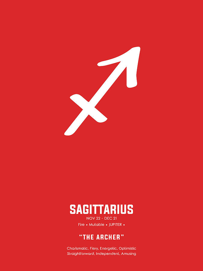 Sagittarius Print - Zodiac Signs Print - Zodiac Posters - Sagittarius Poster - Red And White Mixed Media