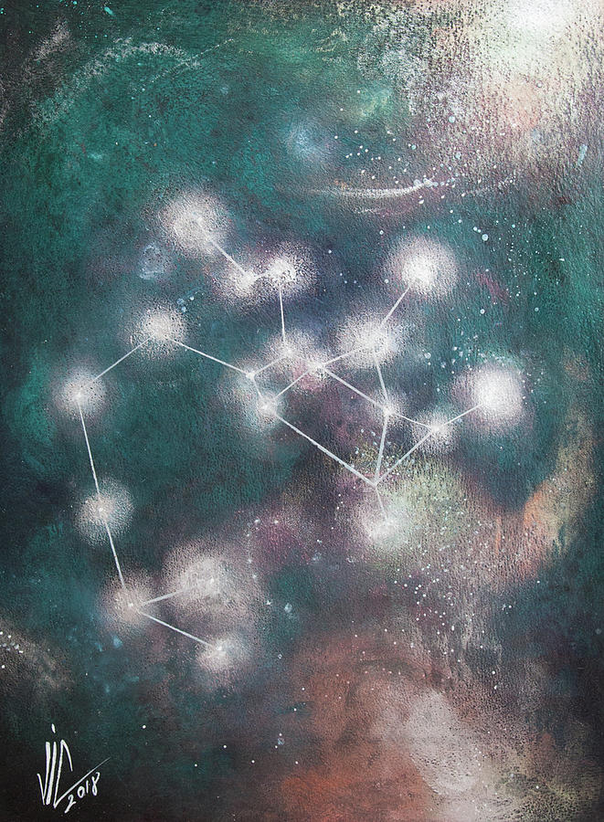 Sagittarius Constellation painting on leather by Vali Irina Ciobanu  Painting by Vali Irina Ciobanu