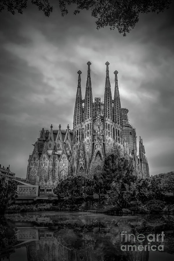 Sagrada Familia in Barcelona, Spain 2016 BW Photograph by Liesl Walsh