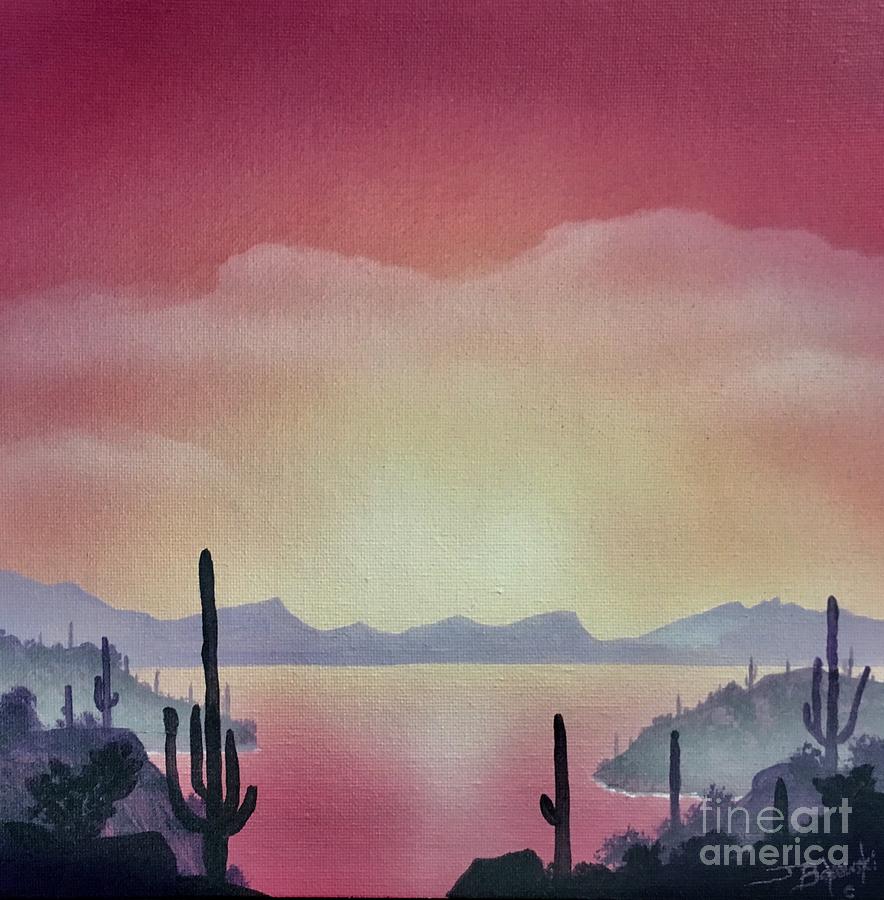 Saguaro Lake Foggy Dawn Painting by Jerry Bokowski