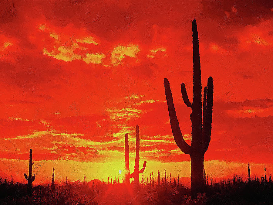 Saguaro National Park At Sunset - 04 Painting