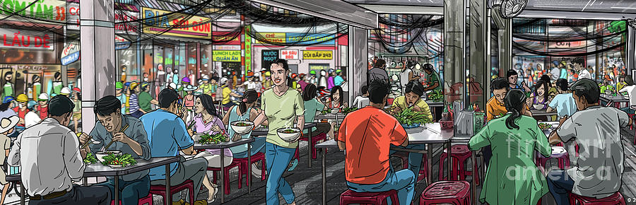 Mural Digital Art - Saigon Pho Restaurant - Left Panel by Cuong Huynh