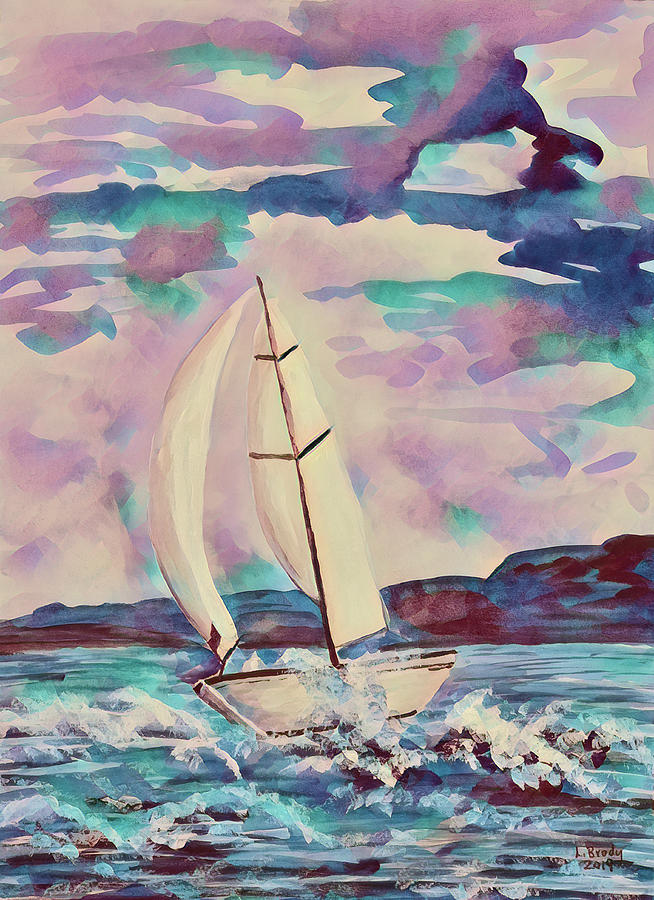 Sailboat Abstract 2 Mixed Media by Linda Brody