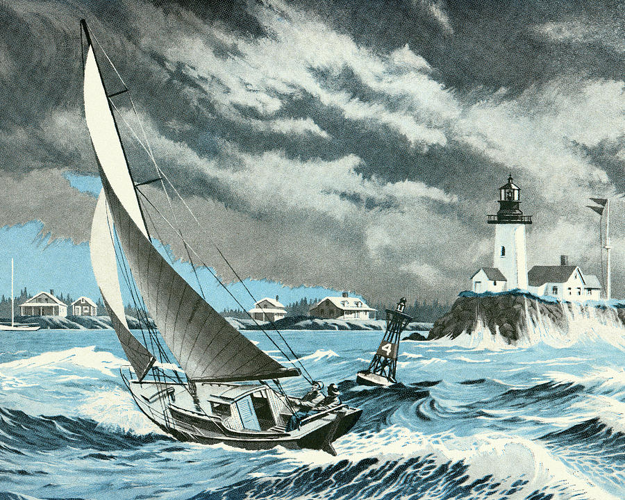 sailboat in storm drawing