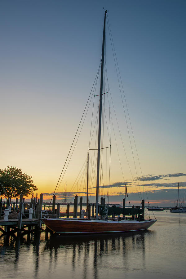 Sailboat at Sunrise in Annapolis Harbor Photograph by Bill Cannon