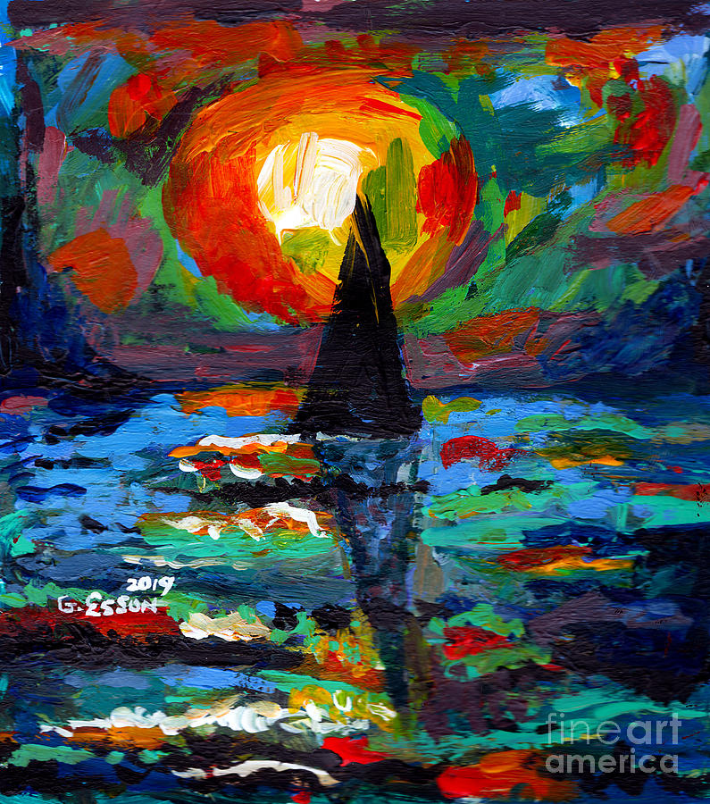 Sailboat At Sunset Painting