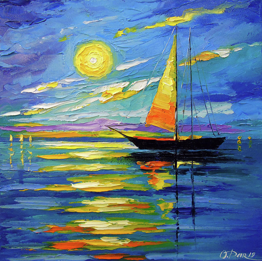 sunset sailboat painting