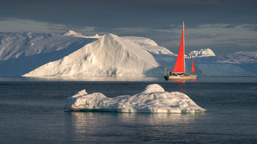 Summer Photograph - Sailboat Between Icebergs by Anges Van Der Logt