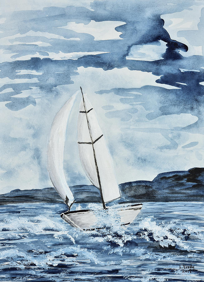 Sailboat in Blue Mixed Media by Linda Brody