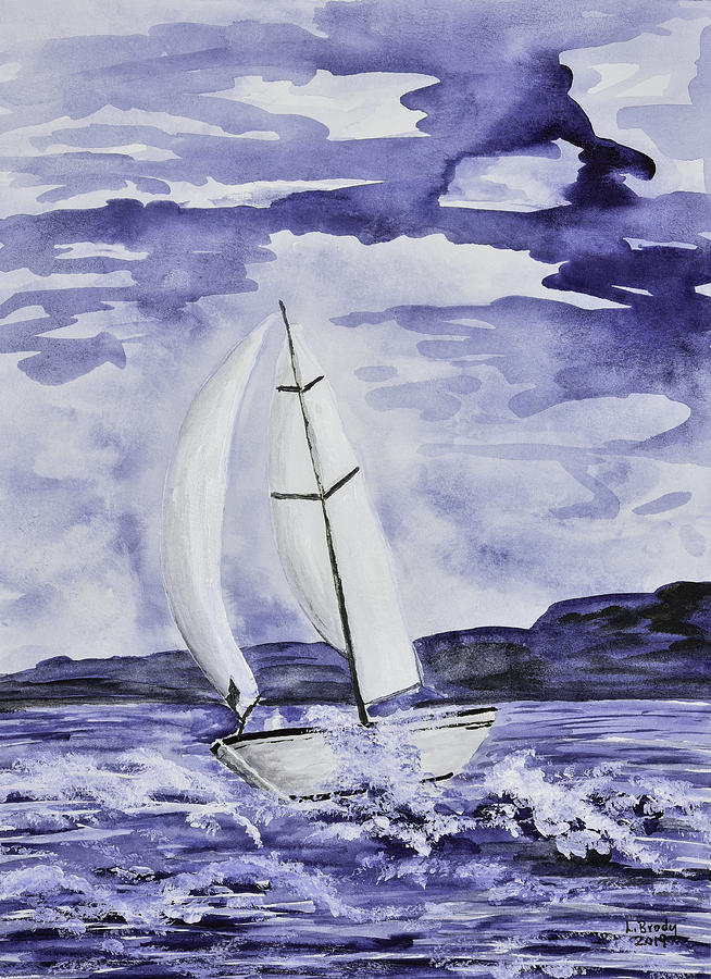 Sailboat in Purple Mixed Media by Linda Brody