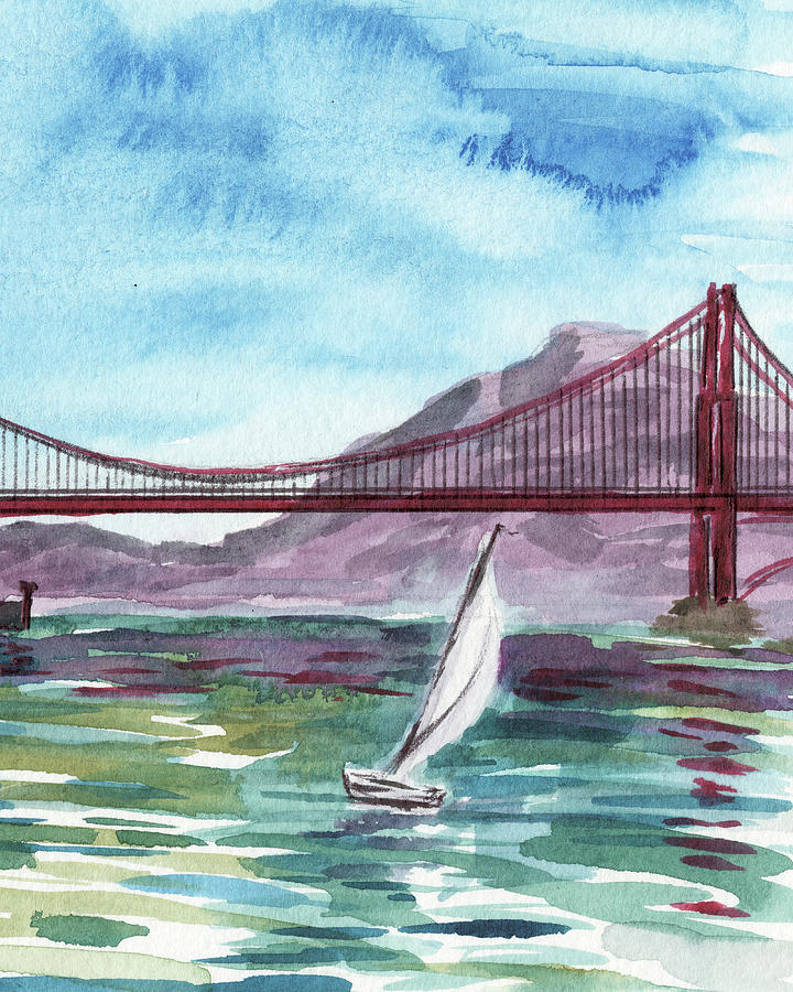 Sailboat In San Francisco Bay Painting by Irina Sztukowski