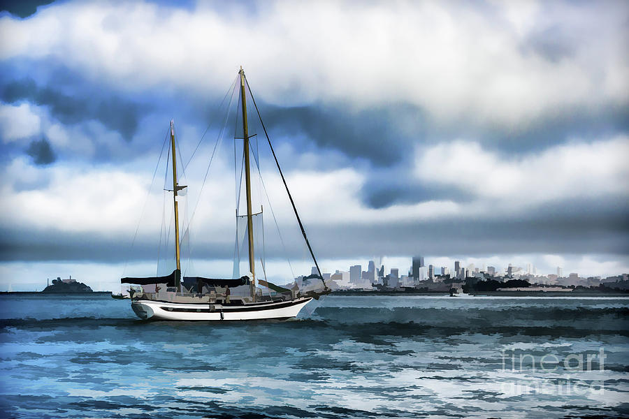 San Francisco Digital Art - Sailboat in Sausalito-Version 2 by Lisa Lemmons-Powers