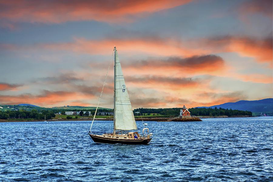 Sailboat off the beautiful coast of Rockland, Maine Photograph by Darryl Brooks