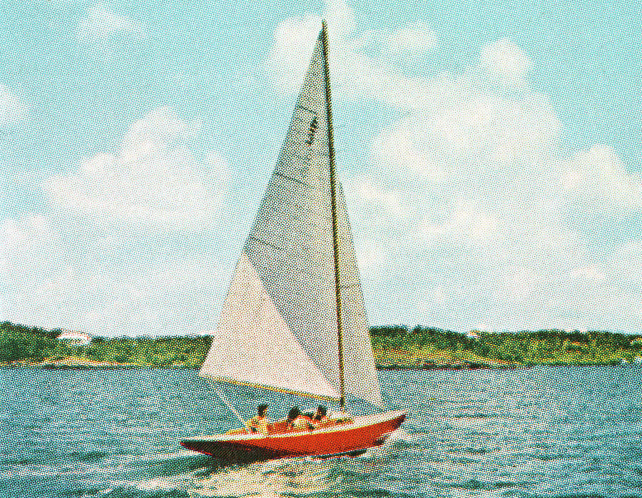 Summer Drawing - Sailboat on a Lake by CSA Images