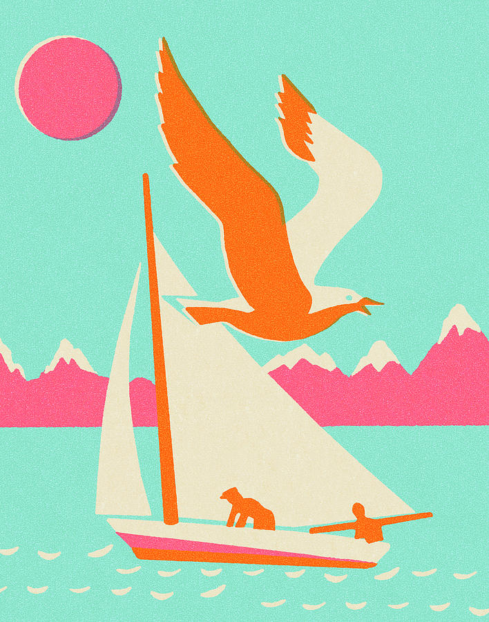 Albatross Drawing - Sailboat on the Water by CSA Images