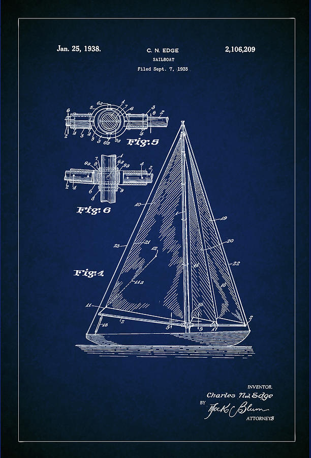 Sailboat Patent Drawing  Digital Art by Carlos Diaz