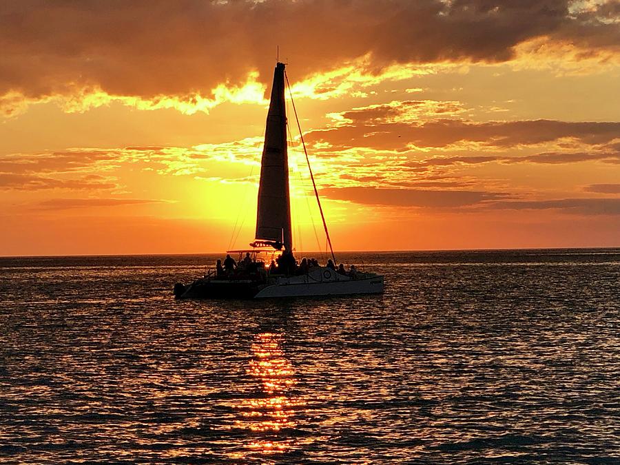 Sailboat Silhouette Sunset in Captiva Island Florida 2019 Photograph by Shelly Tschupp