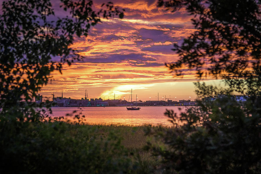 Sailboat Sunset In Charleston Harbor Photograph