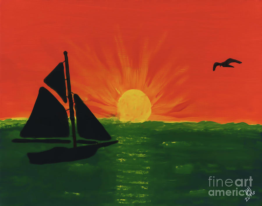 Sailboat Sunset Painting Painting by D Hackett