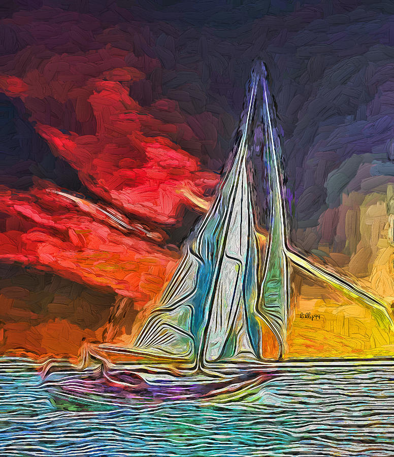 Sailboath On Sunset 2 Painting