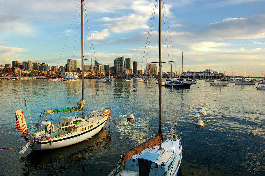 Sailboats & Downtown San Diego Digital Art by Heeb Photos