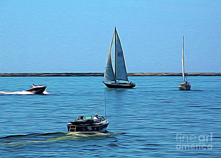 Sailboats And Motor Boats In Buffalo New York Expressionism Abstract Effect Photograph