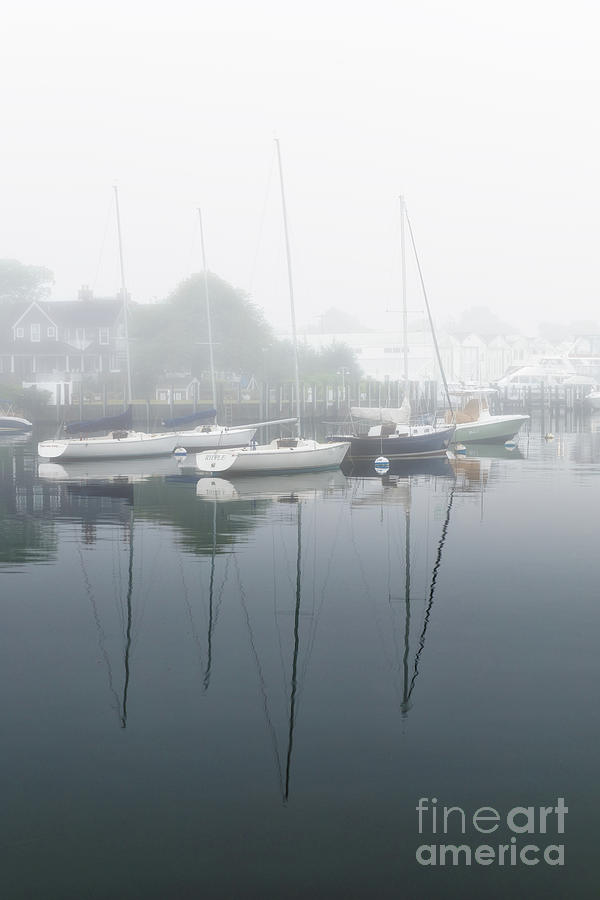 Sailboats in Early Morning Fog at Falmouth Harbor Photograph by Mark OConnell
