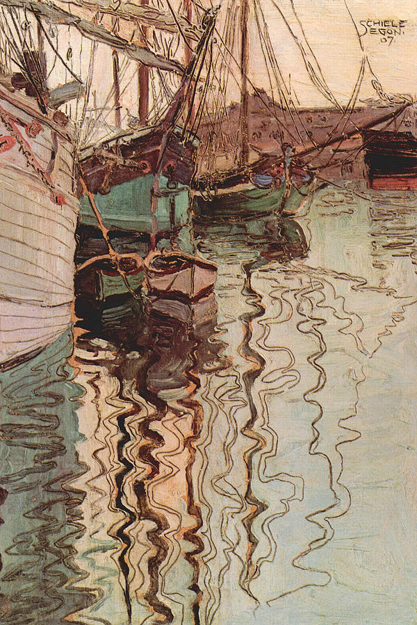 Sailboats in Wollenbewegten Water Painting by Egon Schiele