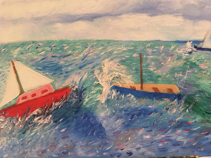Sailboats Lost on the Bay Post Irma Painting by Susan Grunin