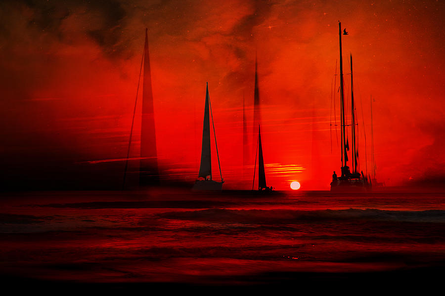 Sunset Photograph - Sailboats by Natalia