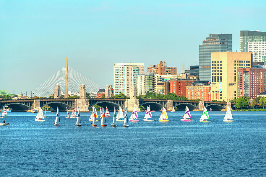 Sailboats On Charles River, Boston, Ma Digital Art by Laura Zeid