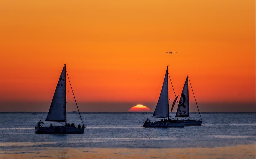 Sailing At  Sunset Photograph by Jianping Yang