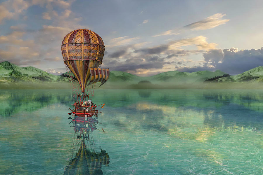 Sunset Digital Art - Sailing Away Daydream Steampunk by Betsy Knapp