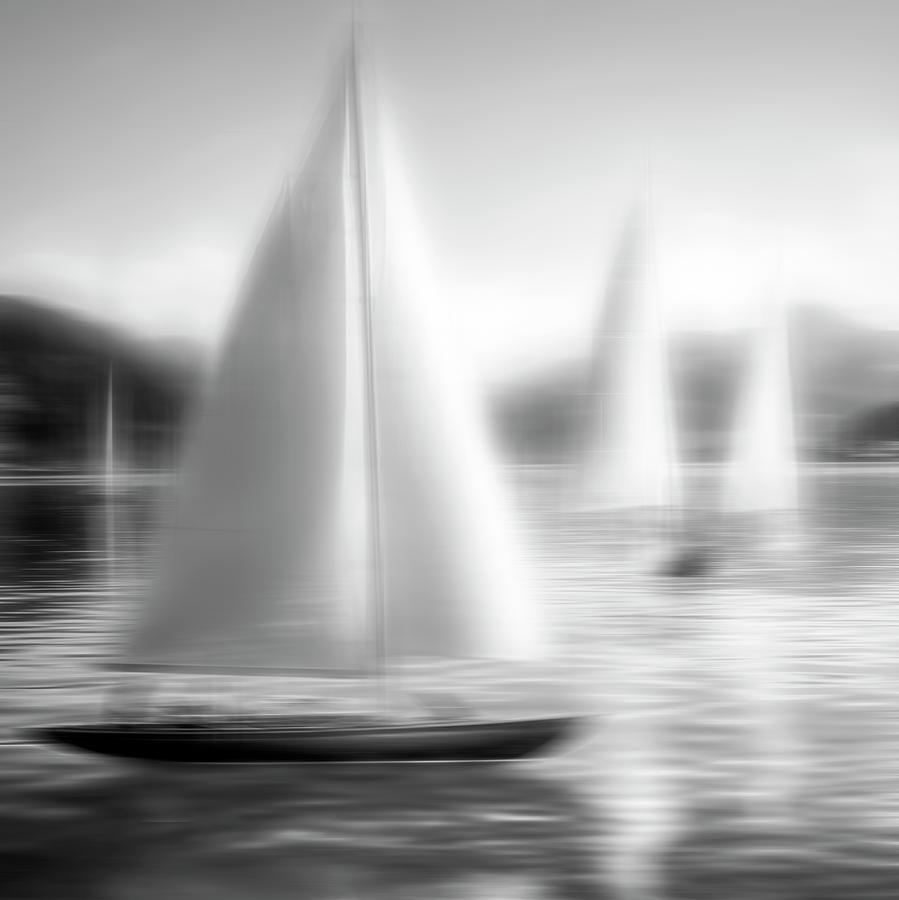 Sailing Black and White Abstract Square Photograph by Debra and Dave Vanderlaan